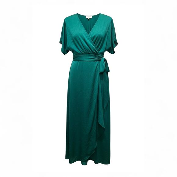 Gilli Dresses & Skirts - Gilli Satin Look Emerald Green Faux Wrap Midi Dress Size M New With Tags